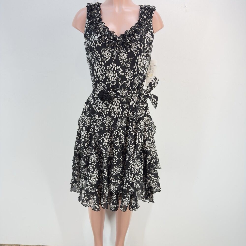 NEW Signature by Robbie Bee 8 Petite Ruffle Dress Women's Black White  NWT - Picture 3 of 17